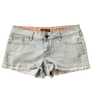 Blue Jean Shorts with Frayed Hem and Slim Fit
